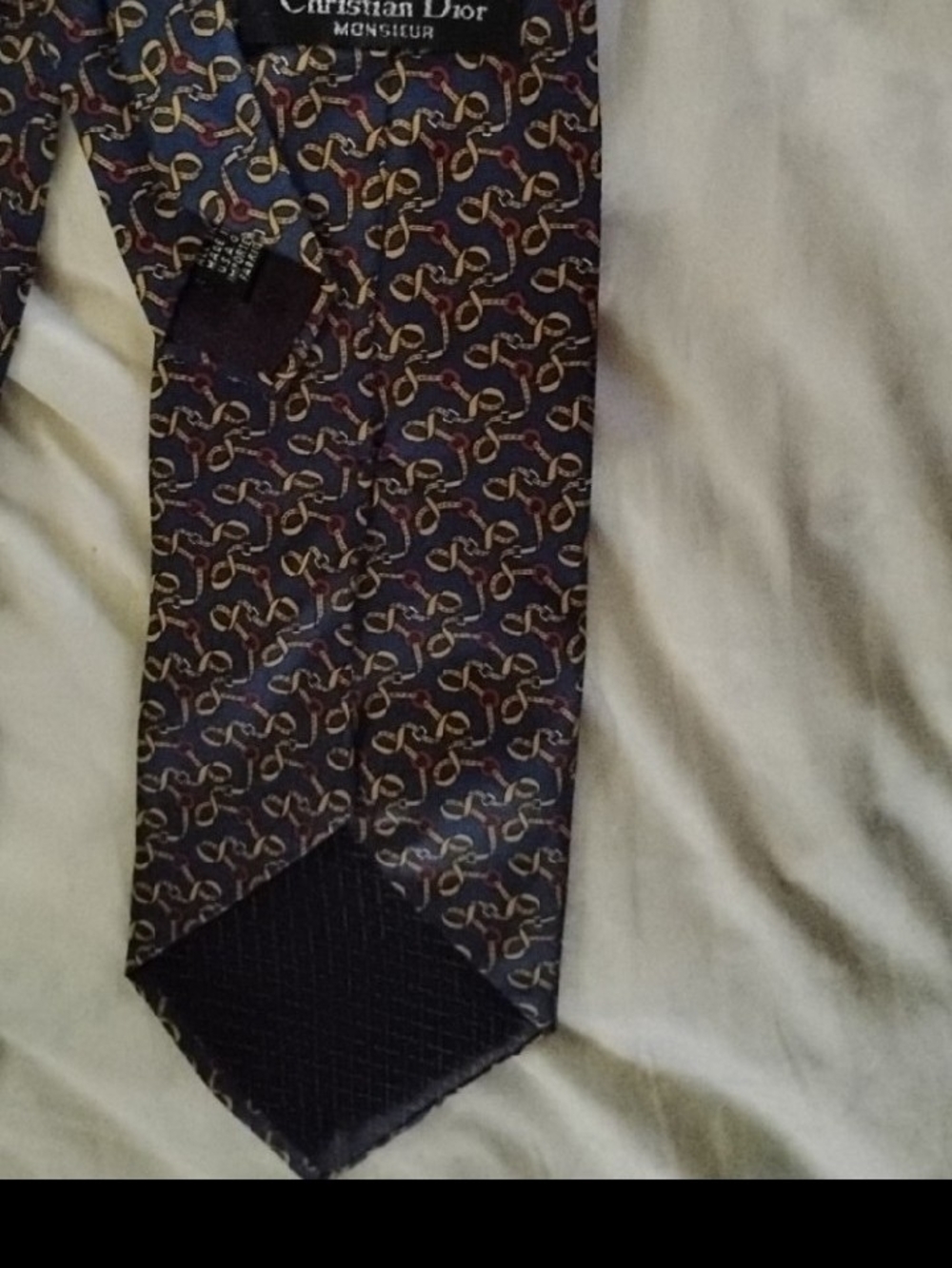 Dior Monsieur Navy Silk Tie with Gold and Red Chain Motif